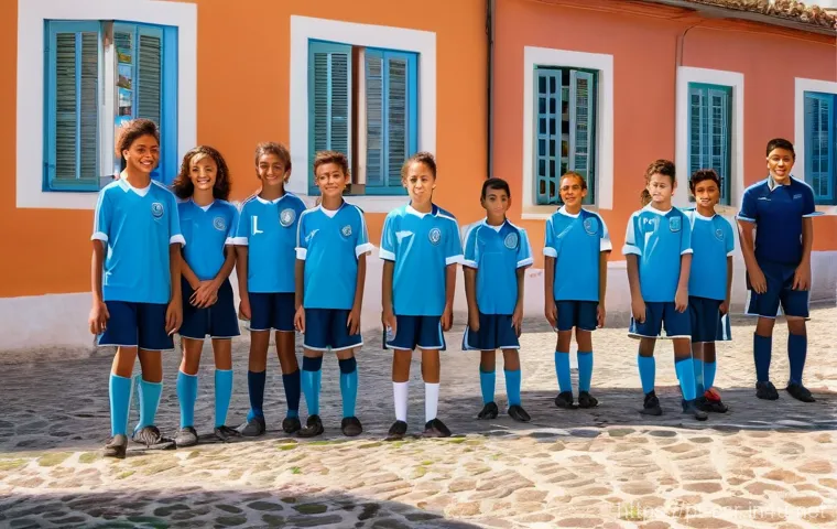 사회적 책임 경영과 지속 가능 경영의 차이 - A vibrant outdoor scene in a charming Portuguese village square. Children, boys and girls of diverse...