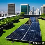 Home 21 사회적 책임 경영 성공 사례 분석 - A modern corporate office rooftop garden in São Paulo, Brazil, featuring solar panels and rainwater ...