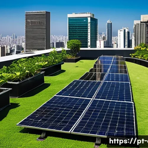 Home 33 사회적 책임 경영 성공 사례 분석 - A modern corporate office rooftop garden in São Paulo, Brazil, featuring solar panels and rainwater ...