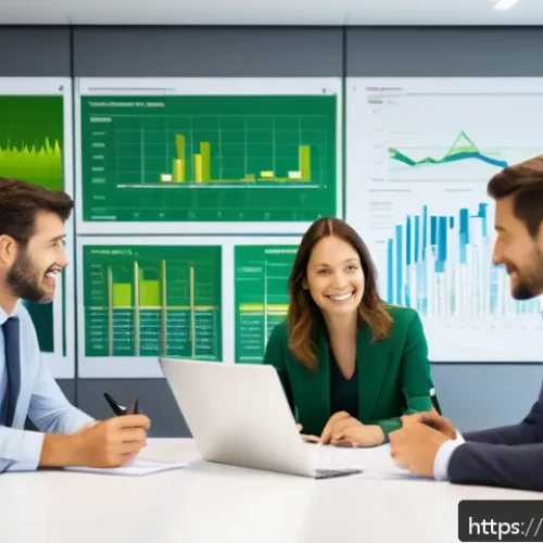 Home 31 사회적 책임 경영 자격증 시험 일정과 준비법 - A modern Brazilian corporate office setting with diverse professionals engaged in a sustainability m...