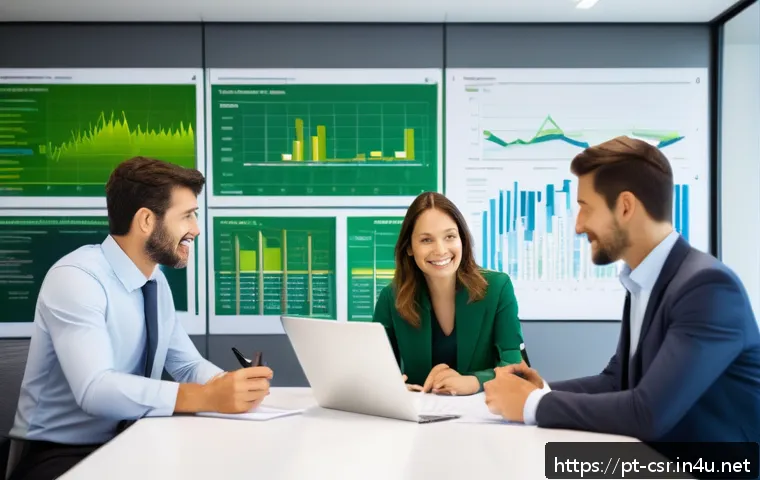 사회적 책임 경영 자격증 시험 일정과 준비법 - A modern Brazilian corporate office setting with diverse professionals engaged in a sustainability m...
